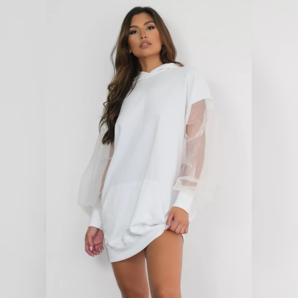 open lace back dress Marcella | Tompkins Long Sleeve Sweatshirt Dress in Cream | Women's Size 2XL | Midweight French Terry
